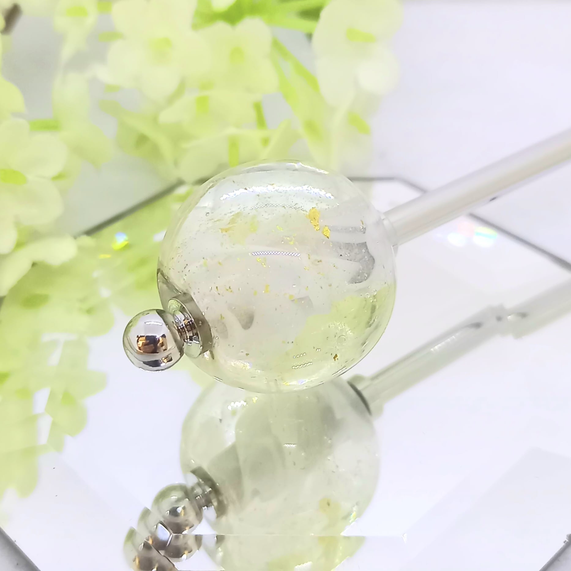 金箔入りとんぼ玉・簪 ～白金