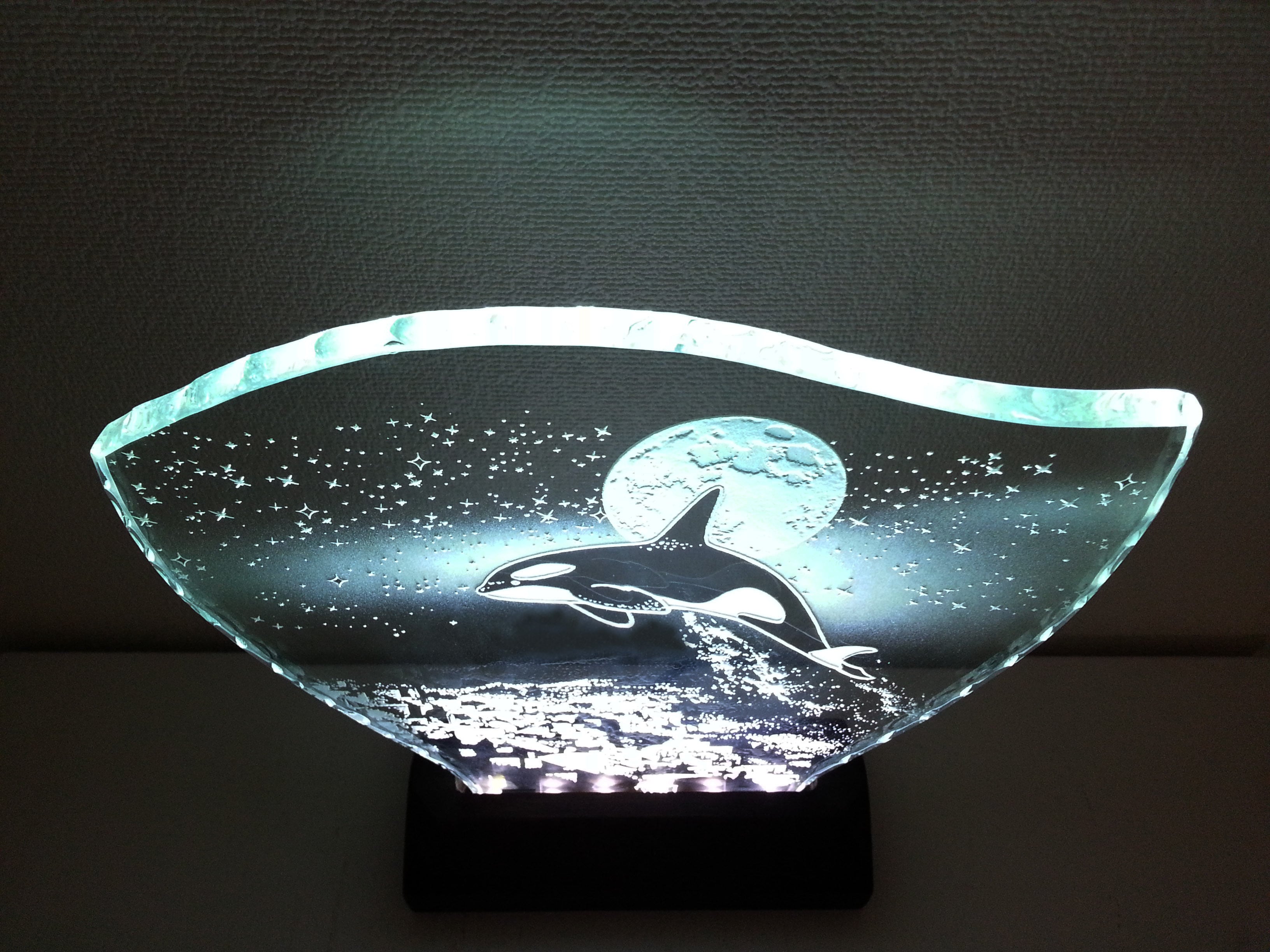 星降る夜・シャチ ガラスエッチングパネル Mサイズ・LEDスタンド