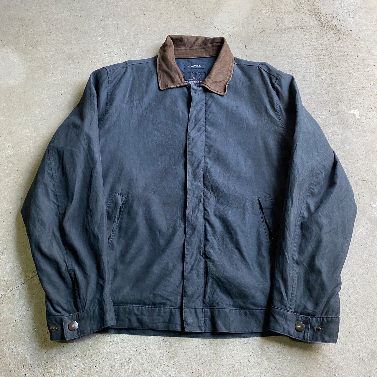 NAUTICA ノーティカ 襟レザー ジャケット スイングトップ メンズL 古着 