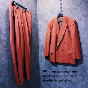 【 doppio】90’s vintage tangerine orange color quattro botão double breasted set up