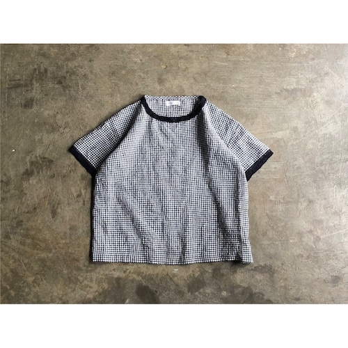 SOIL(ソイル) Power Loom Linen Fancy Gingham Check Boat Neck Pullover With Lace