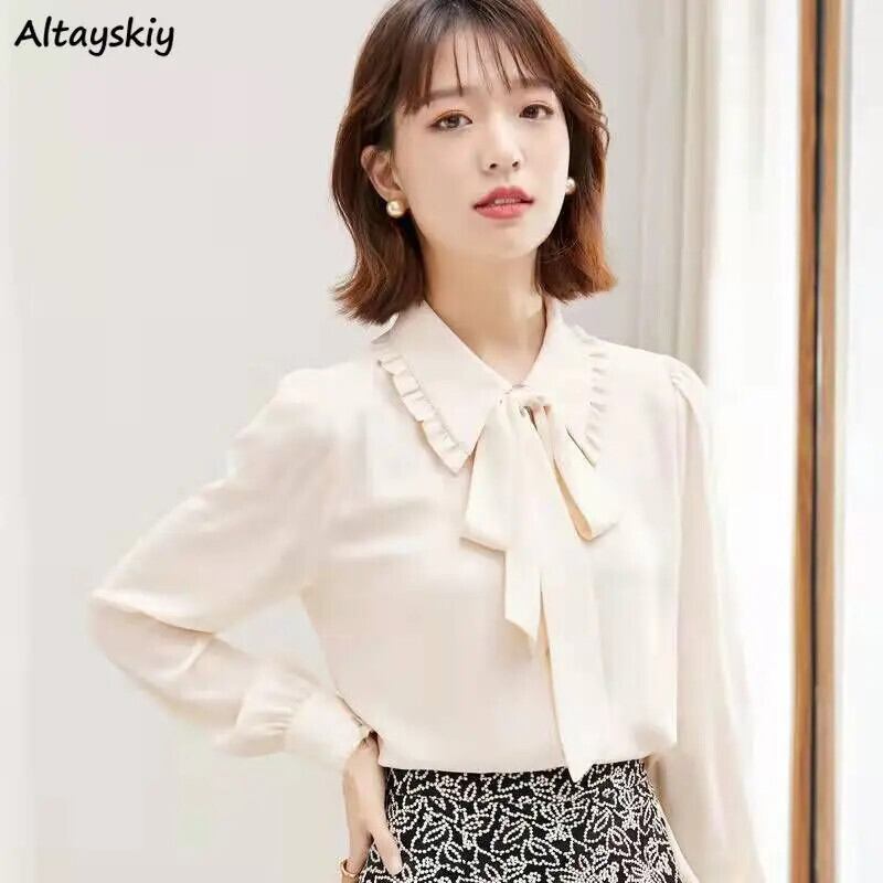 【新作】【送料無料】 シャツ女性トップスオフィスレディエレガントカジュアル包帯ルーズ原宿クラシック優しい秋フレンチスタイルシンプルシックな Mujer Camisas 0360127012138