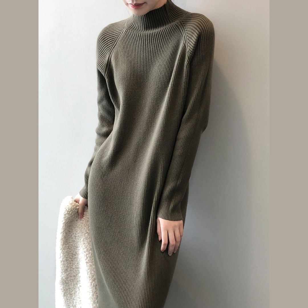 High neck rib knit one piece OP0244