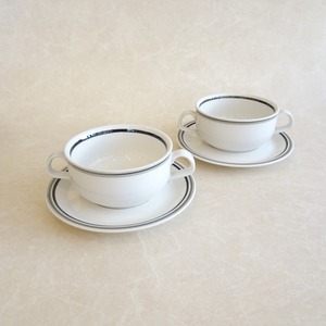 グレーラインのスープカップ＆ソーサー 2客セット