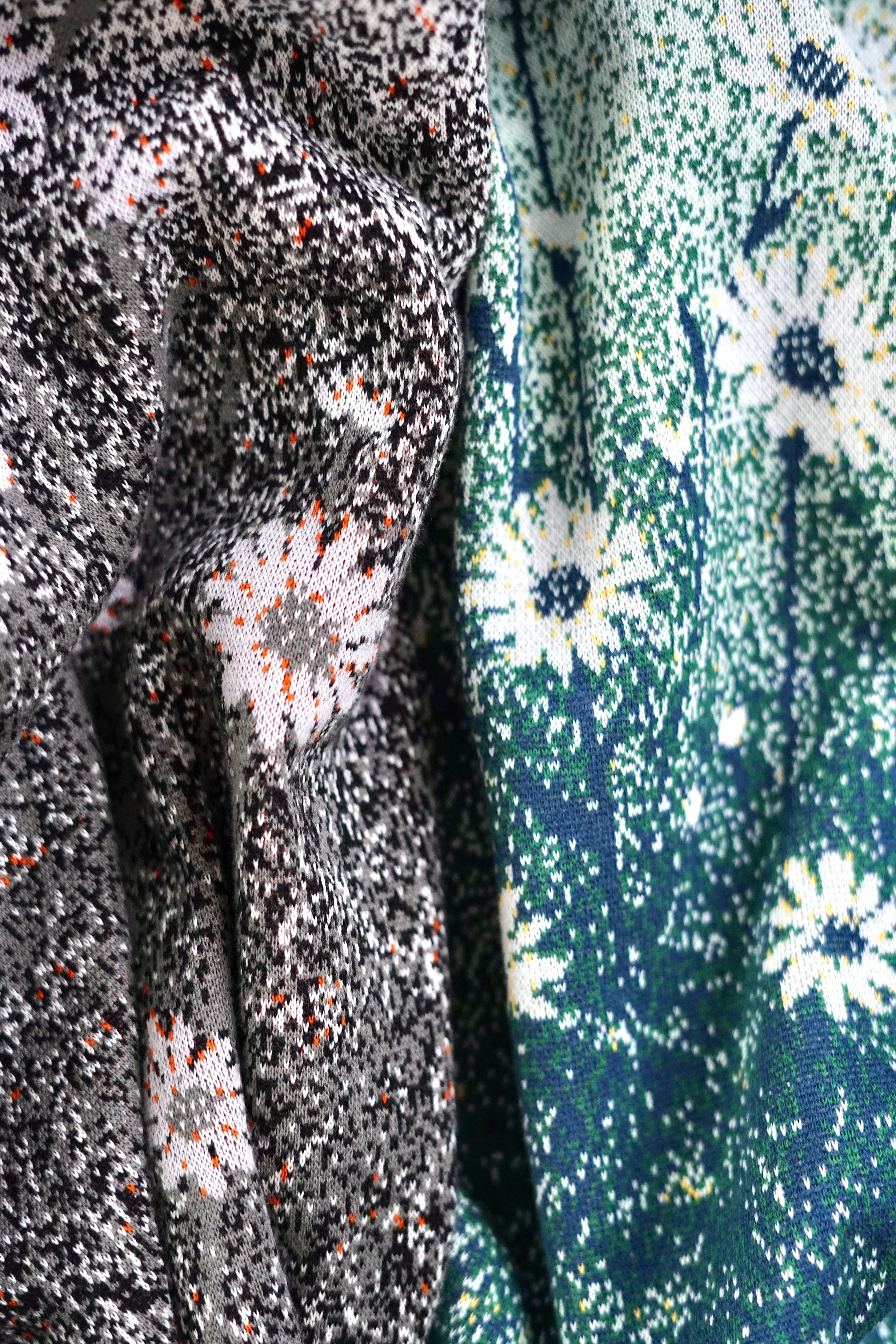 Mame Kurogouchi / Floral Jacquard Graphic Knit Top ( GREEN, PURPLE