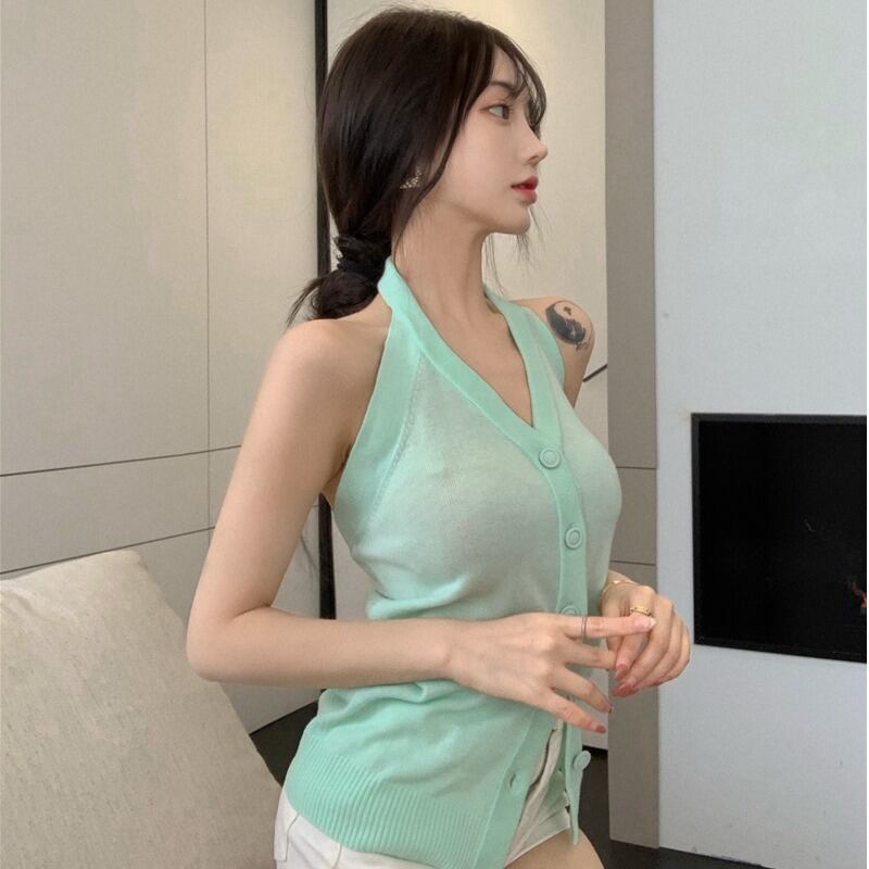 ニットセーター ホルタースタイル薄手ソリッド カラートップス レディース ソリッドカラー ハンチェンe18118357625