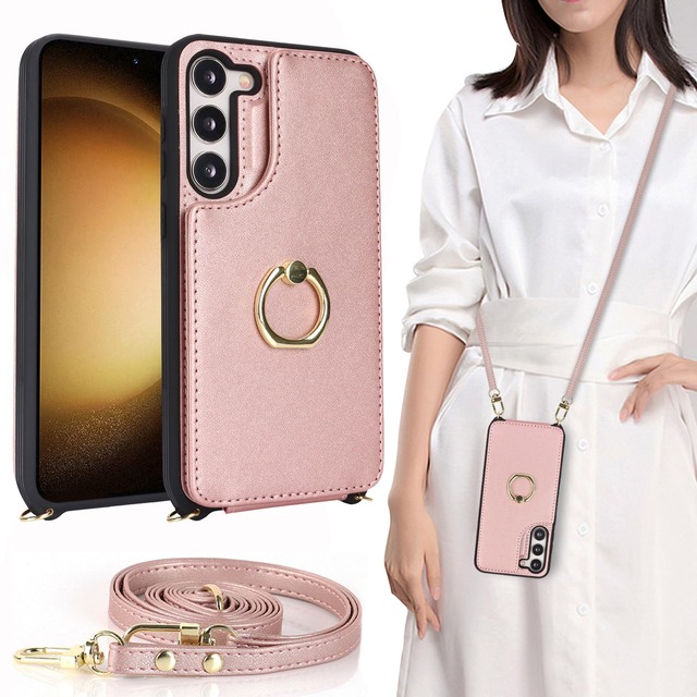 Galaxy S23 ケース ショルダー リング付き ストラップケース ショルダーケース ポシェット SC-51D docomo SCG19 au 楽天モバイル 対応 サムスンS23 galaxyケース SC51Dケース SCG19カバー エス23カバー サムスン ギャラクシーS23ケース 適用 case iCoverCase カードケース スタンド 斜め掛け 携帯カバー ピンク