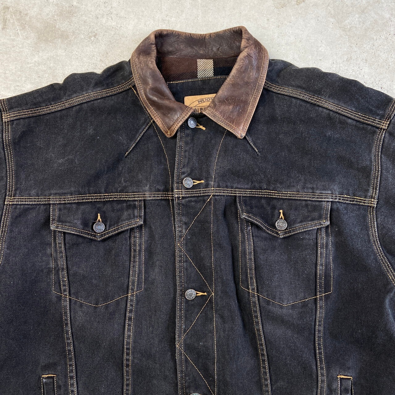 90年代 NUOVO COUNTY SEAT JEANSEWAR ブラックデニムジャケット レザー 