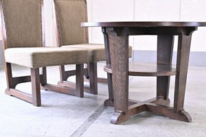 ビンテージ オーク材 ダイニング3点セット チェア2脚 センターテーブル カフェ 古民家 古道具 民芸調 【中古家具/中古インテリア/USED家具ユーズド家具/リサイクル】