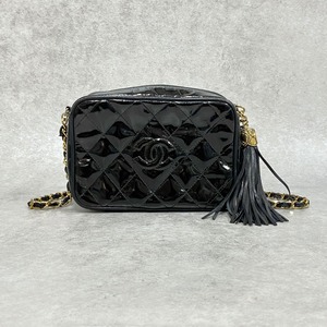 CHANEL シャネル フリンジ チェーンショルダー エナメル ブラック 7285-202205