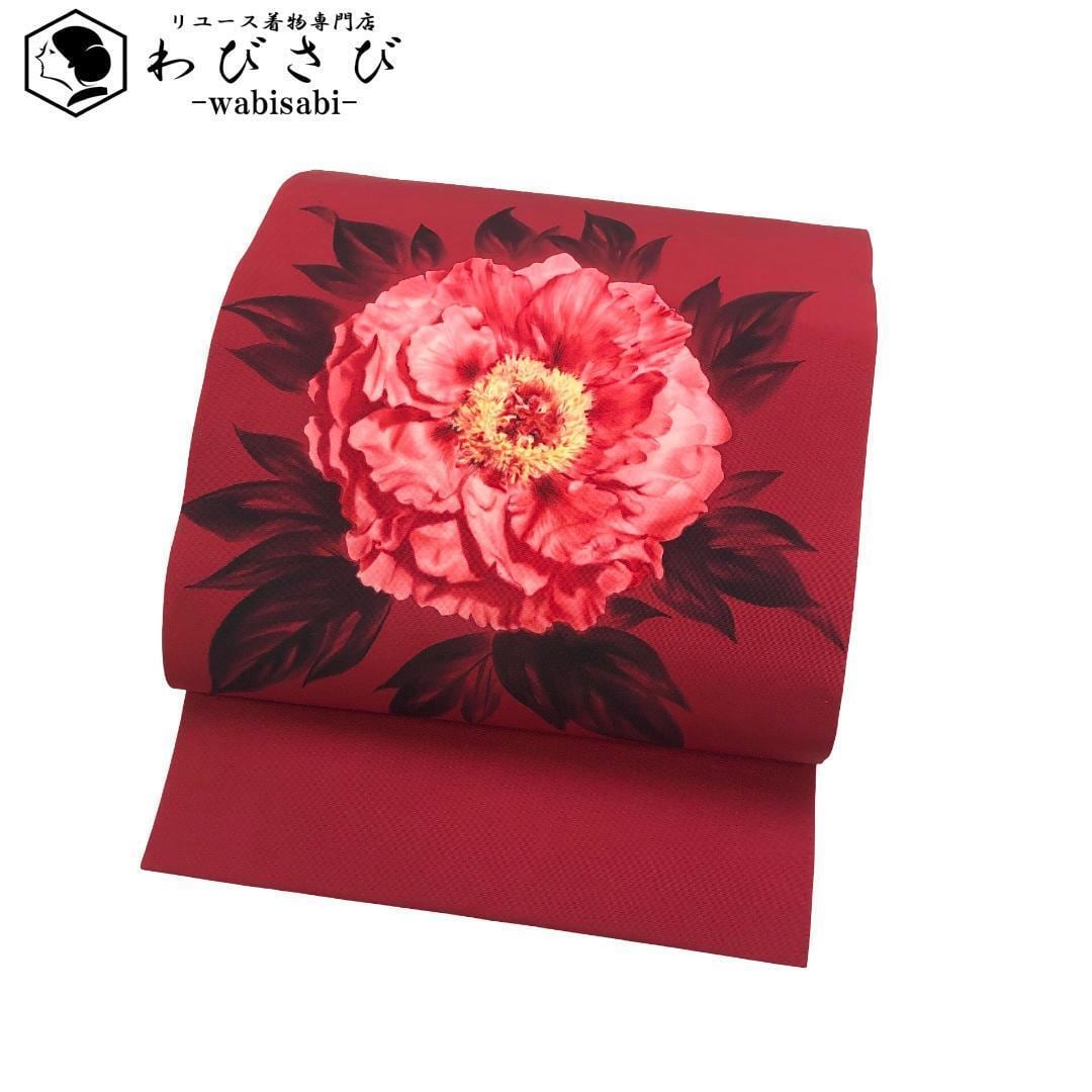 名古屋帯 作家物 花柄模様 縮緬 卯の花色 O-5551