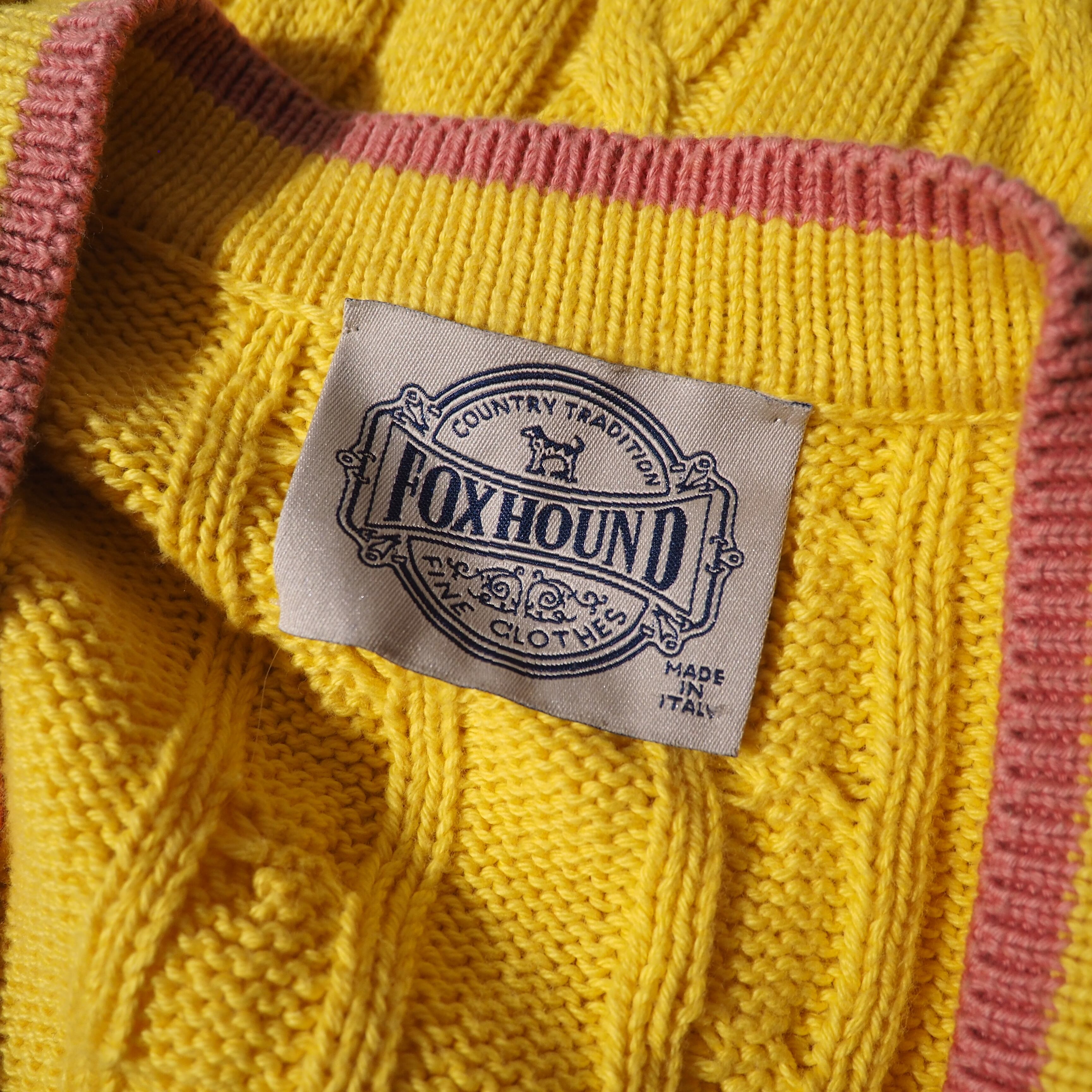 1990s ” Fox hound ” calm lemon yellow color cotton knit cardigan (made in Italy)