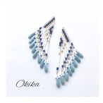 フェザー×チェコビーズ ピアス/イヤリング【Navy】