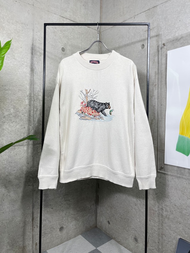 "US" vintage animal embroidery cotton knit