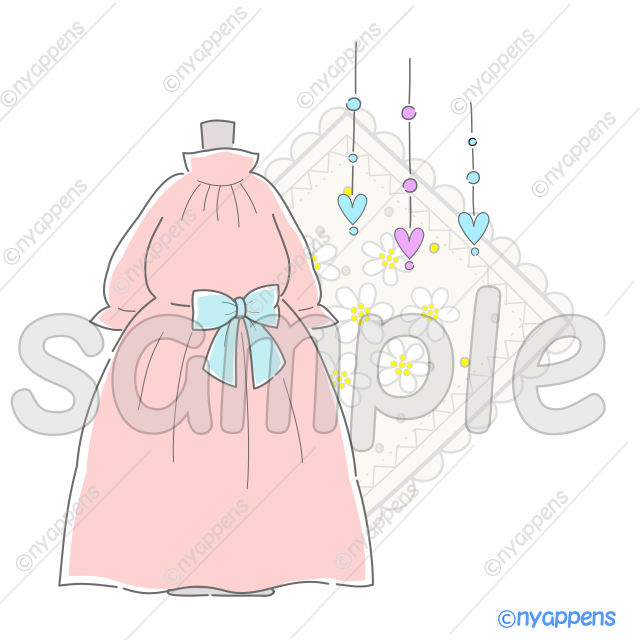 【商用利用OK】手書き風ナチュラル雑貨イラスト<ドレスP>