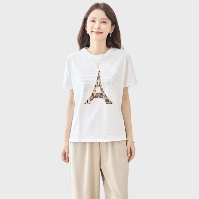TRUBE エッフェル塔モチーフプリントTシャツN12-1054【M~L】ホワイト