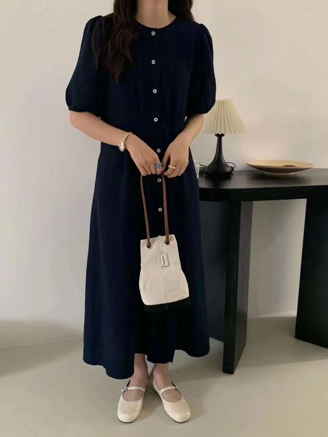 バルーンスリーブ ボタンワンピース　AJ22262-8927