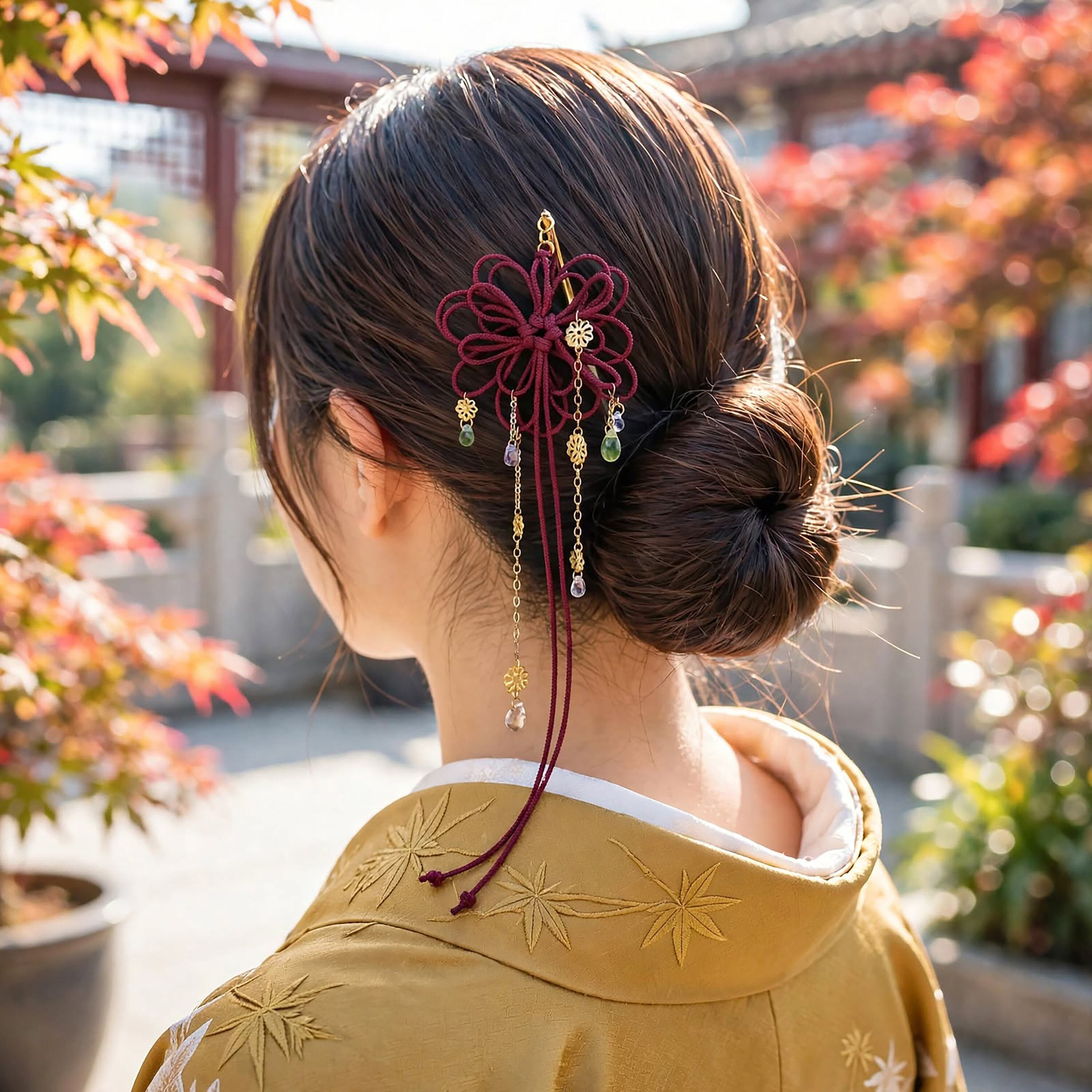 飾り結びかんざし「凛と綺羅」【+チェコビーズ】浴衣・着物・フォーマルな和装ヘアに。