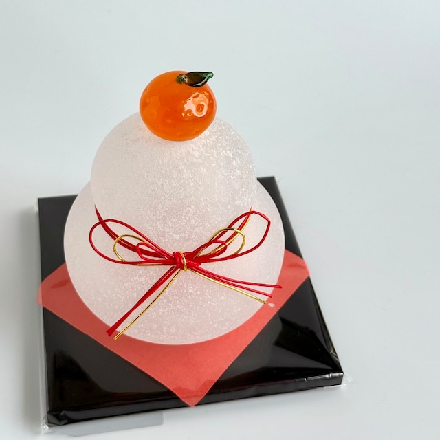 極楽寺がらす工房 ガラスの鏡餅L【黒台付き】