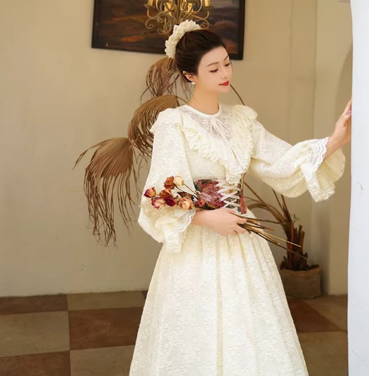 セミロリータ ワンピース のみ ロング丈 長袖 アンティーク レトロ
