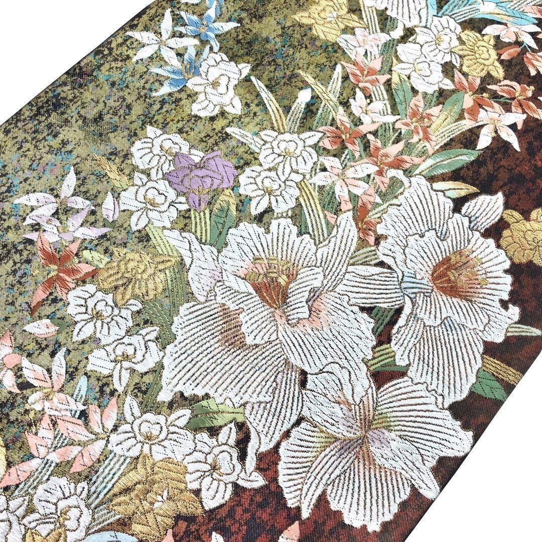 袋帯 海洋箔 美しい白い百合の花柄模様 O-3562 | リユース着物わびさび 