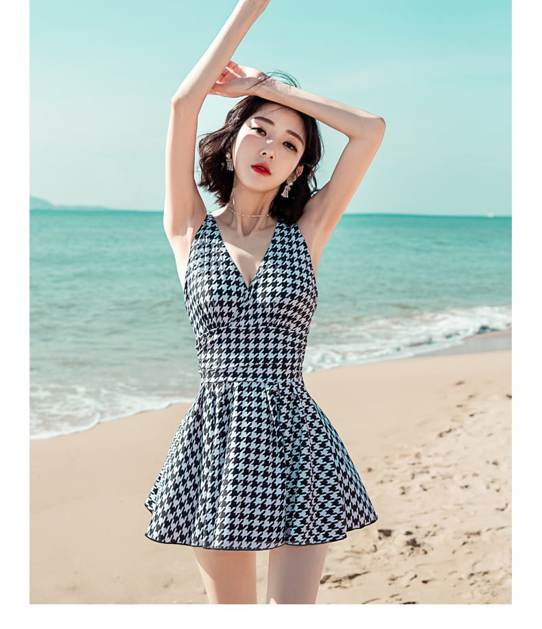 【キュート♡】CUPSHE 千鳥格子 ワンピース水着 水着 ワンピース水着 レディース 千鳥格子 スイムウェア ビーチ