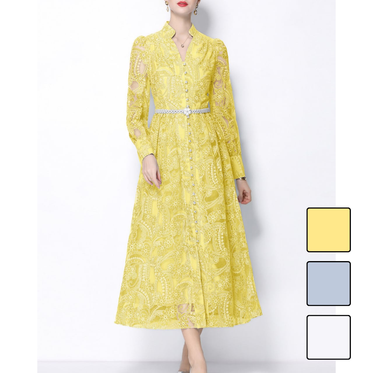 ノーブルレースロングワンピース 3color L2118