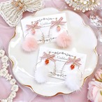 《 -苺- ハートフープ ミンクファー スワロフスキー　 》 ピアス/イヤリング