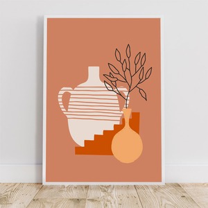 アブストラクトアート / アートポスター インテリア 2L〜 植物 花瓶 壺 vase ストライプ 縞模様 ミニマル テラコッタ