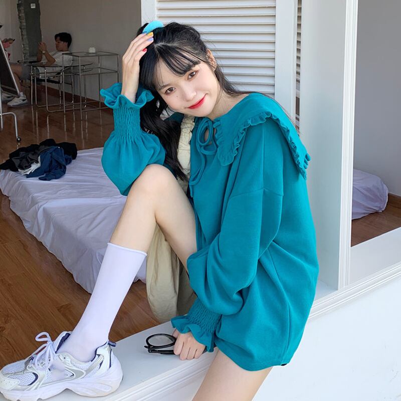 ルーズカラーセーター スプリングオータムトップス ロング レッド 春物 秋物 萌量不足9443951679