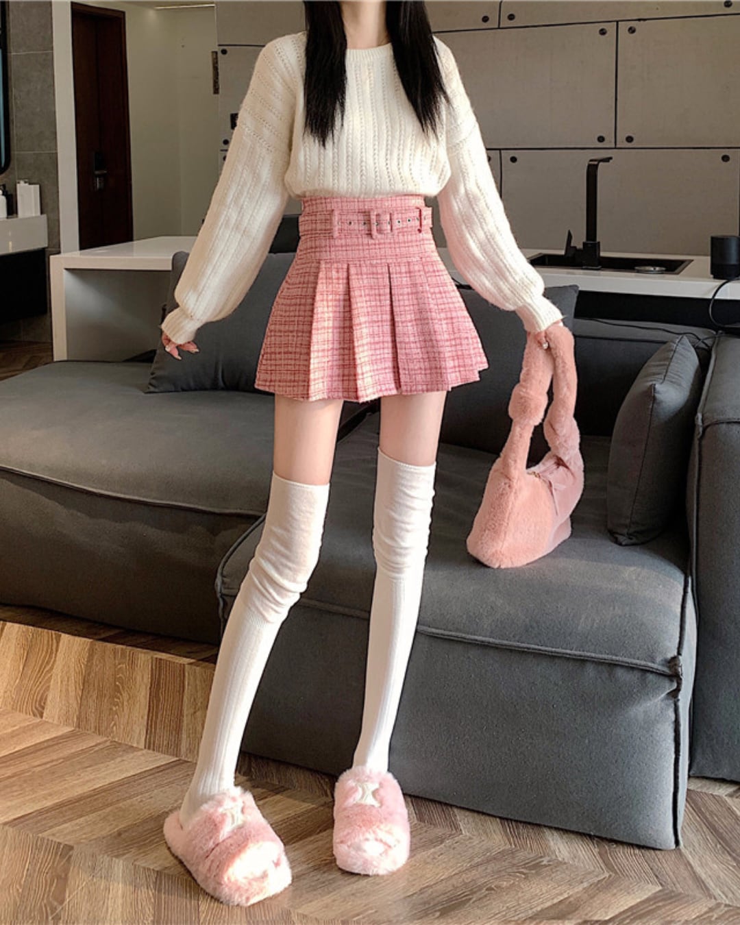 スカートセットアップ テーラードカラー 美品 B55 ルネ ツイード  