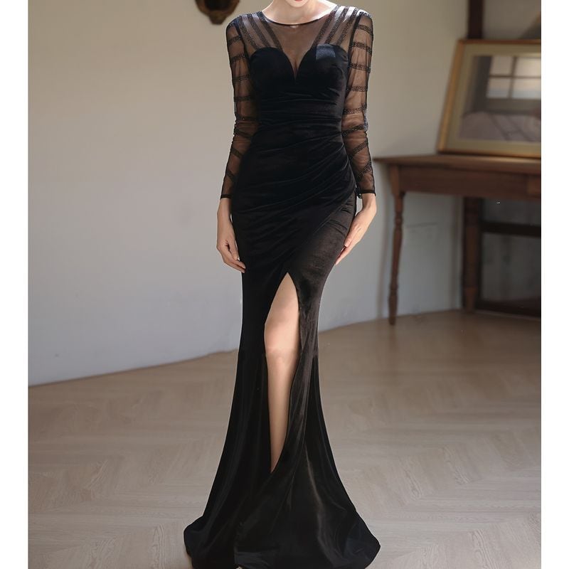 シアースリーブマーメイドドレス D1747