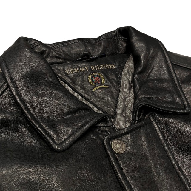 90's Hilfiger Leather Half Coat / トミーヒルフィガー レザージャケット 本革 古着 ヴィンテージ | WhiteHeadEagle