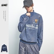 VINTAGE ストリート ダメージ加工 ハーフジップ スウェット T2333