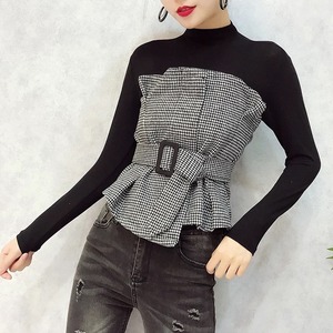 【即納】check belt tops