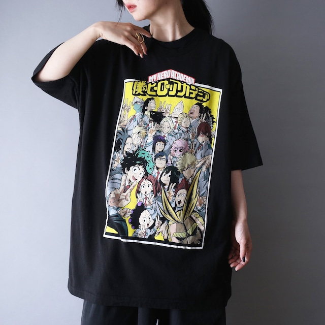 "僕のヒーローアカデミア" A-room member good box printed  XXL over silhouette h/s tee