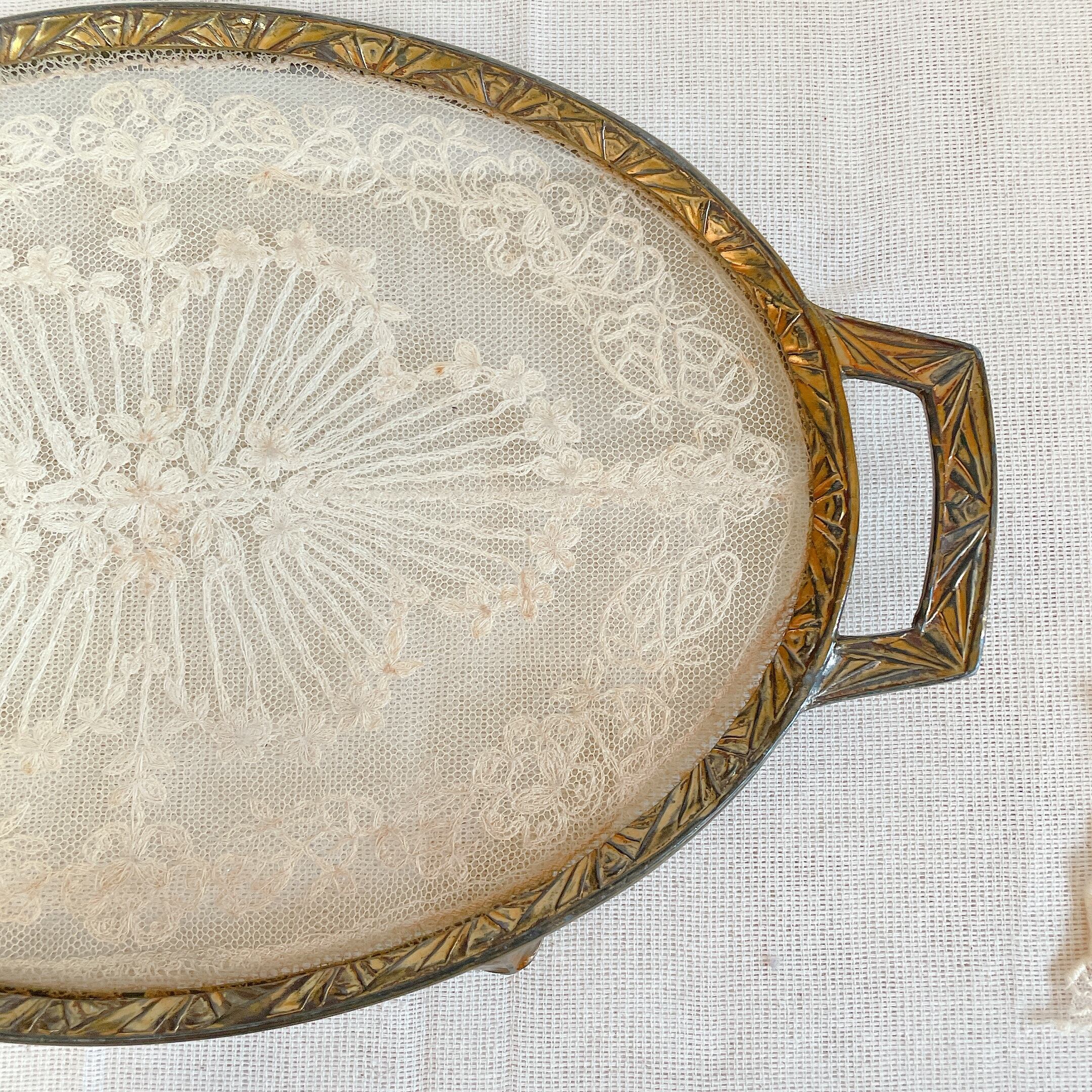 アンティーク　ドレッシングトレイ　刺繍トレイ　アクセサリートレイ　レース アンティーク ドレッシングトレイ 刺繍トレイ アクセサリートレイ レース