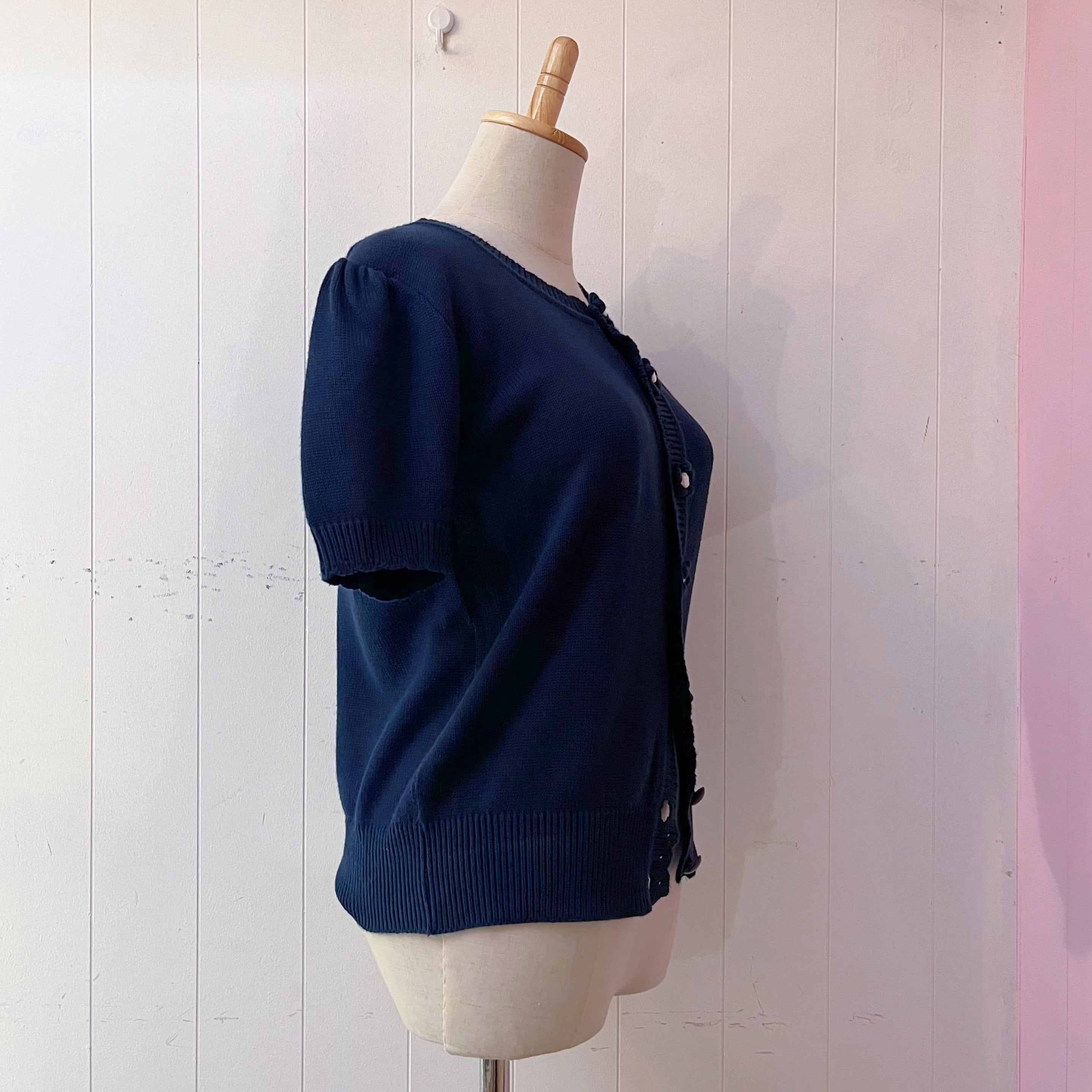 flower button navy knit cardigan