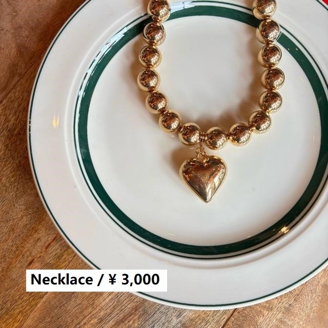 TOPANGA Jewelry　チャビーハートチャーム＆ボールネックレス　ゴールド　カジュアル　ショートネックレス　チャーム　ペンダント　チョーカー　ボールチェーン