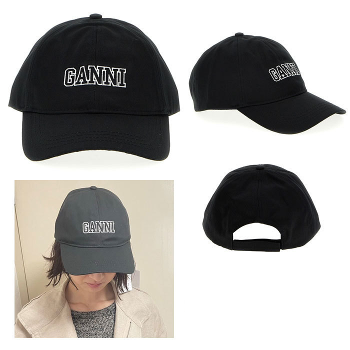 GANNI ロゴ オーガニックコットン キャップ BLACK | SOHOO
