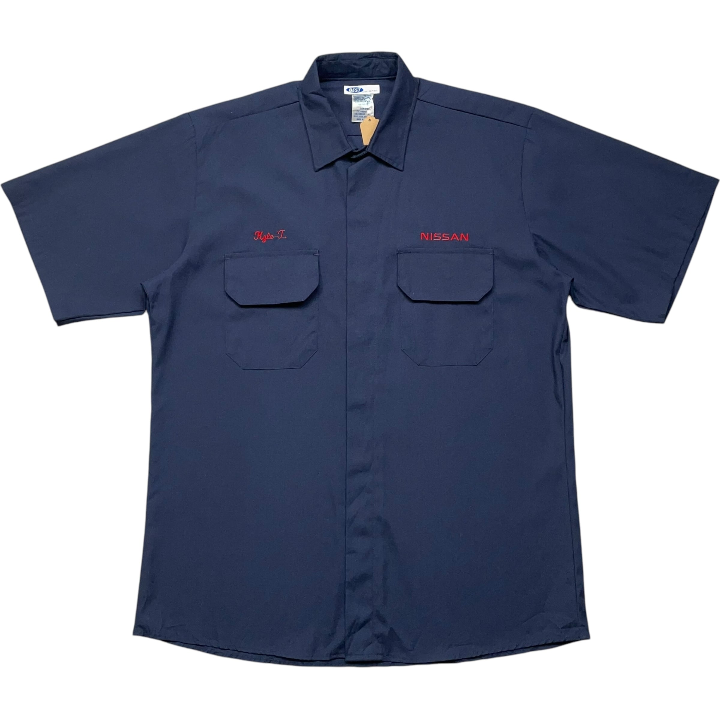 《L》BEST COLLECTION NISSAN 日産 ワークシャツ ネイビー 刺繍プリン USA製 no.6591