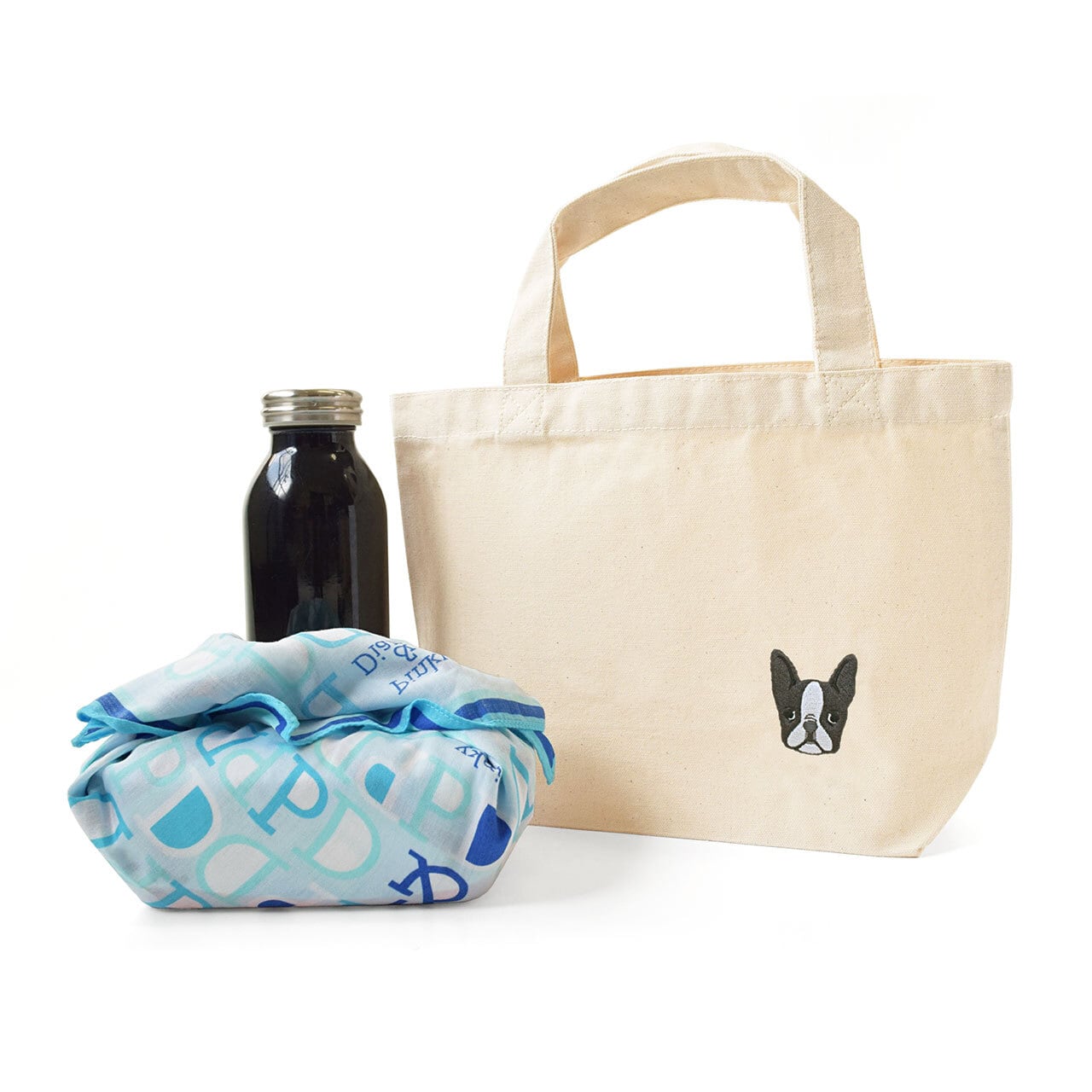 ボストンテリア刺繍 お散歩ハンドバッグ（名入れ可） ランチバッグ