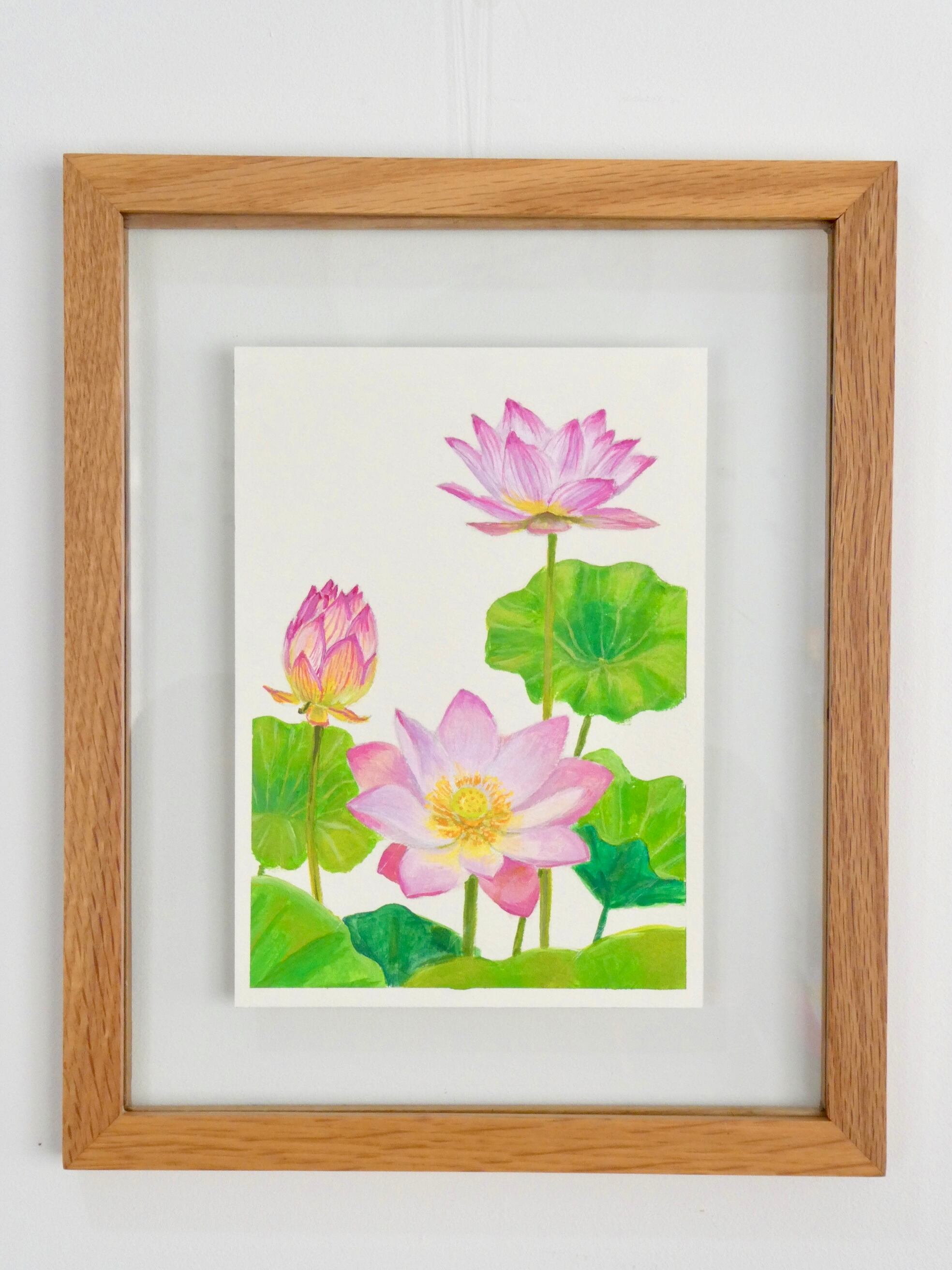 原画「幸せを呼ぶ蓮の花～鳥の楽園～」アクリル画 キャンバスアート