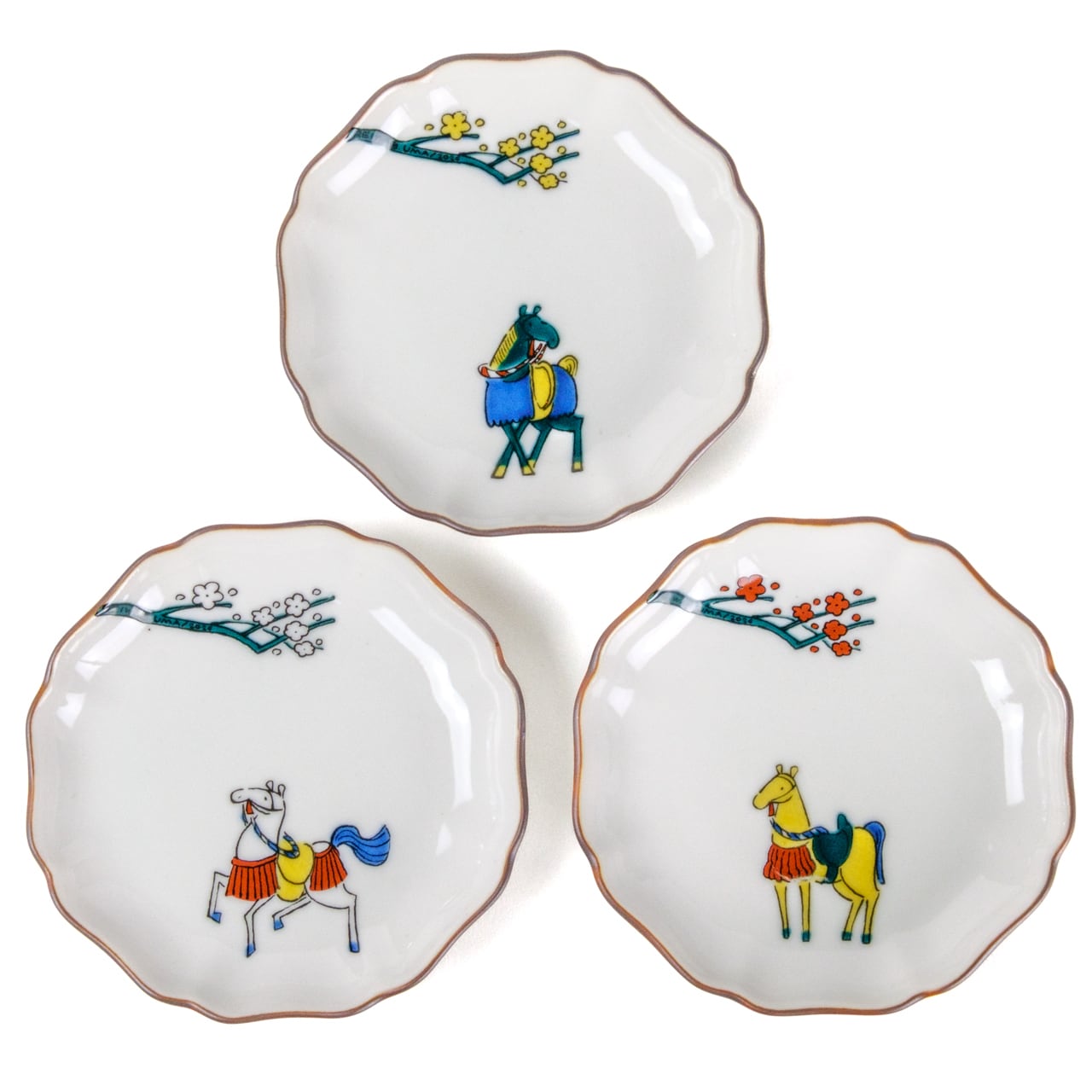 花型小皿 馬と梅 白馬 | kutaniseal