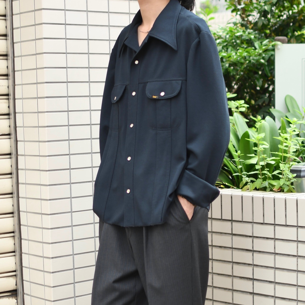 70's LEE custom short length tracker jacket navy