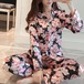 和風 和柄 桜 花柄 お花 フラワー サテン シルク風 パジャマ ルームウェア 長袖パジャマ0069351