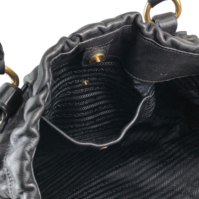 PRADA プラダ ハンドバッグ ブラック ロゴ レザー ギャザー 2way vintage ヴィンテージ オールド t5sy7s