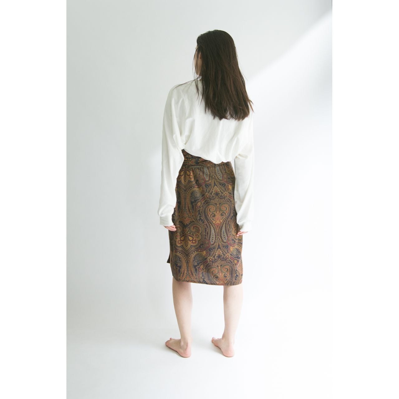 【JAEGER】Made in Great Britain Paisley pattern wrapped skirt（イエーガー イギリス製 ペイズリー柄ラップスカート）5d