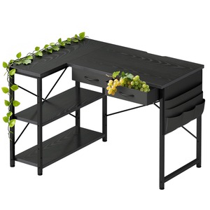 【在庫処分】ゲーミングデスク l字デスク机pcデスク パソコンデスク 幅100cm×奥行45cm つくえ 勉強机学習机 左右入替可 布製引き出し付き オフィスデスク ワークデスク 収納ラック ダークブラウン