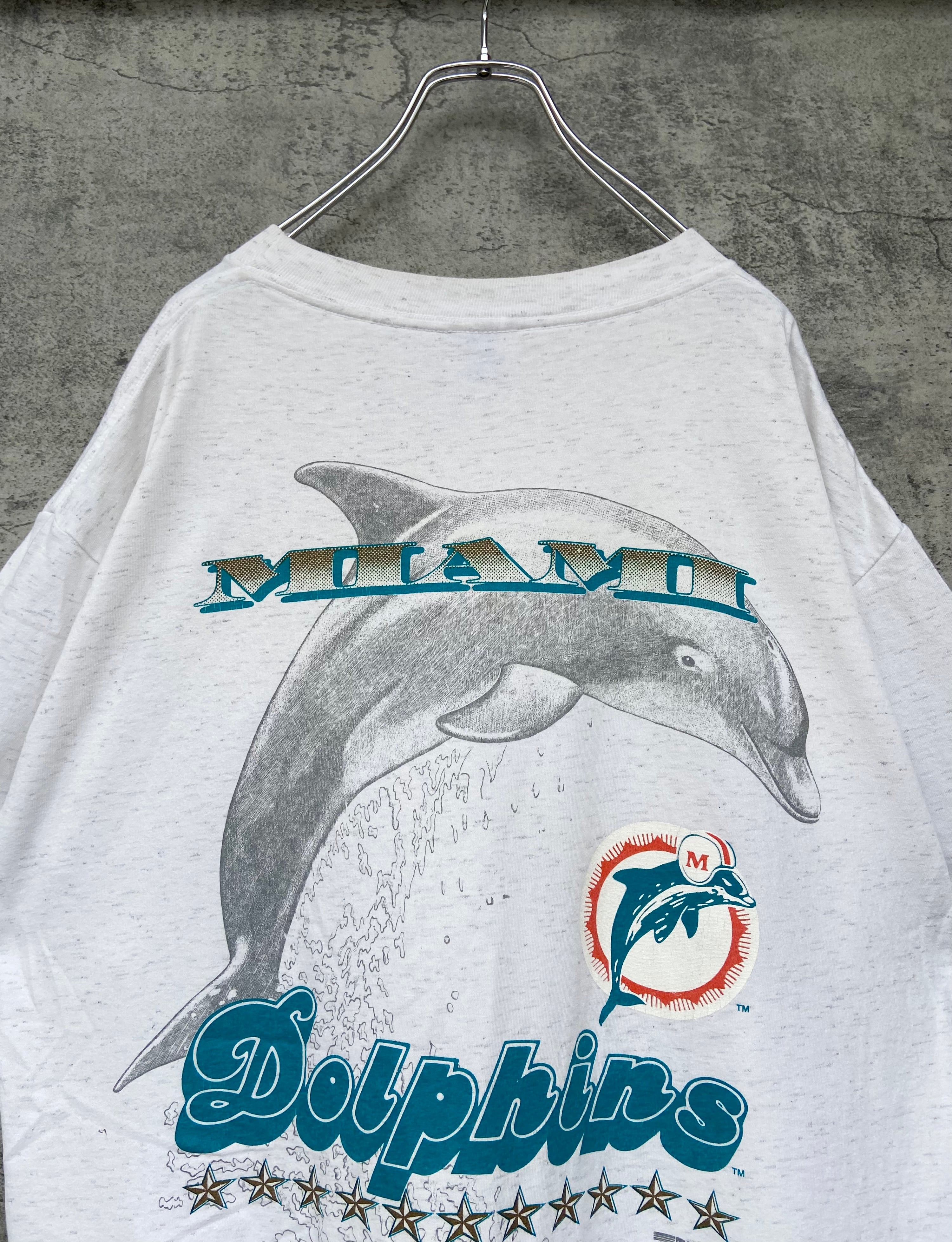 USA製 NFL Miami Dolphinsドルフィンズ 背面ロゴ Tシャツ XL 白 霜降り